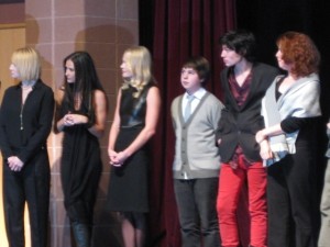 The cast of Another Happy Day (from left): Ellen Barkin, Demi Moore, Kate Bosworth, Daniel Yelsky, Ezra Miller and Siobhan Fallon. (Credit: John Brown)