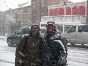 The Brothers Brown, Marvin (left) and John, caught in flurries at Sundance in Park City